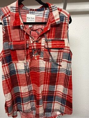 New York Laundry Red and Black Striped Sleeveless Top